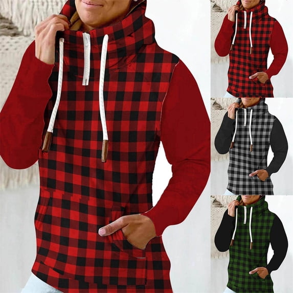 Jinhomg 2025 Trendy Sweatshirts for Women Dressy Casual Plaid Print Quarter Zip Hoodies Thermal Comfy Long Sleeve Mock Neck Pullover Tops with Drawstring and Pocket Spring Saving Today Black XXL