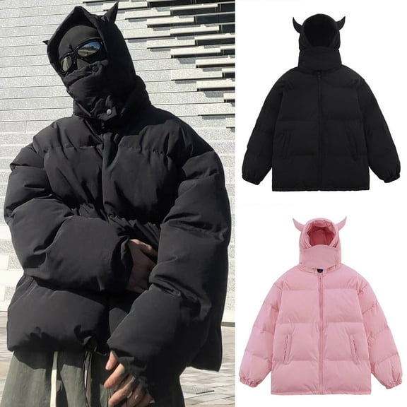 Jinhomg 2025 Hooded Puffer Coat for Women Trendy Face Mask Zip-Up Down Jacket Fall Winter Thermal Cozy Long Sleeve Outerwear with Pockets 90% off Clearance Sale Black S