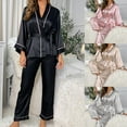 thumbnail image 1 of Jinhomg 2025 Satin Pajamas Sets for Women 2 Piece Comfy Nightwear Outfits Casual Long Sleeve Open Front Cardigan and Straight Leg Pants Spring Saving Today Khaki M, 1 of 5