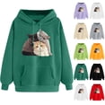 thumbnail image 1 of Jinhomg 2025 Trendy Sweatshirt for Women Cute Cat Graphic Printed Hoodies Casual Comfy Long Sleeve Kangaroo Pocket Lounge Tops Limited Time Deal Beige XXL, 1 of 6