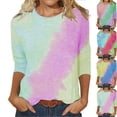 thumbnail image 1 of Jinhomg 3/4 Length Sleeve Tunic Tops for Women 2025 Trendy Tie Dye Print Crew Neck Tees Loose Comfy Going Out Wear Casual Pullovers Spring Saving Red S, 1 of 6
