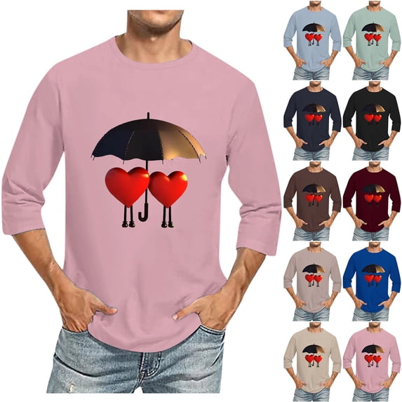 Jinhomg 3/4 Sleeve Graphic Tees for Men Novelty Funny Valentine's Day Themed T-Shirts Lightweight Comfy Crew Neck T Shirt Holiday Dating Tops Navy XXXXXL
