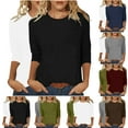 thumbnail image 1 of Jinhomg 3/4 Sleeve Solid T Shirts for Women 2 Piece Crew Neck Tunic Tops Fall Comfy Lightweight Going Out Wear Tees Brown XXL, 1 of 6