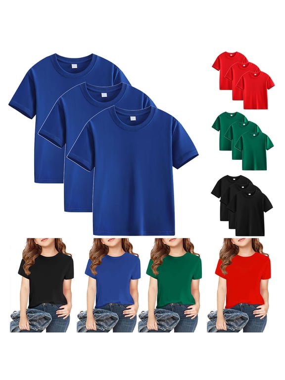 3 Pack Toddler Tees Boys Girls Casual Solid Cotton T-Shirts Soft Comfy Short Sleeve Crew Neck Tops Spring Summer Daily Wear Kid Blue 5 Years