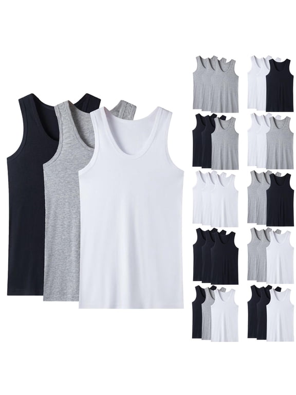 3Pc Men's Slim Fit Muscle Tank Tops Lounge Breathable Cotton Vest Shirts Multiple Sleeveless Undershirts Sleepwear Loungewear Multicolor,XXXXL