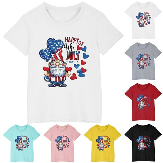 Jinhomg 4th of July Toddler Baby Boys Girls T-Shirt Kids Funny Letters Print Patriotic Cotton Independence Day Tops Gray 4 Years