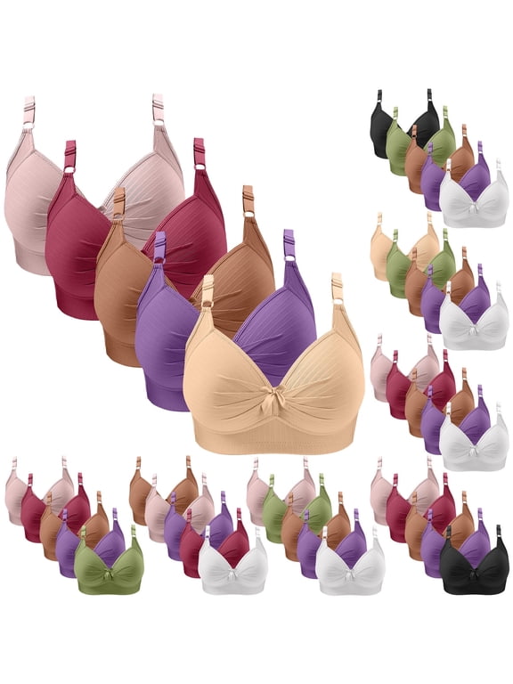 5 Pack Bras for Women Push Up Wireless No Underwire Bra Support Lift Seamless Full Coverage Bralettes Wine XXXXL