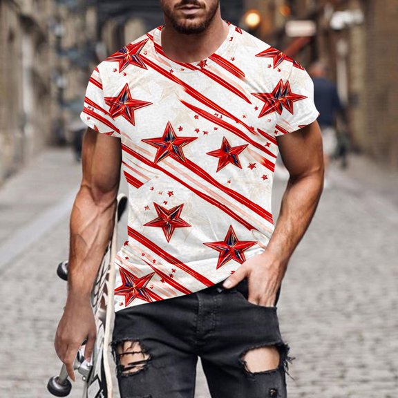 Jinhomg American Flag Patriotic T Shirts for Men Summer Cotton Crew Neck Tees Casual Comfy Short Sleeve 4Th of July Party Tops Going Out Wear Blue XXL