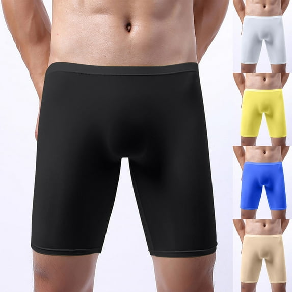 Jinhomg Athletic Boxers for Men Long, Soft Comfy Ice Silk Seamless Boxer Briefs Lightweight Breathable Basic Solid Stretchy Trunks Underwear Todays Daily Deals Clearance Black L