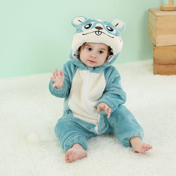 Jinhomg Baby Animal Hooded Romper Thermal Cozy Flannel Winter Jumpsuit Casual Long Sleeve Full Zip Bodysuit 2024 Party Cosplay Jumpsuit Sales Today Clearance Women Blue 18 Months