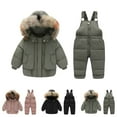 thumbnail image 1 of Jinhomg Baby Boys Girls Snowsuit Toddler Winter Hooded Puffer Down Jacket Coat with Ski Bib Pants 2 Piece Winter Outdoor Active Set Black 6 Years, 1 of 8