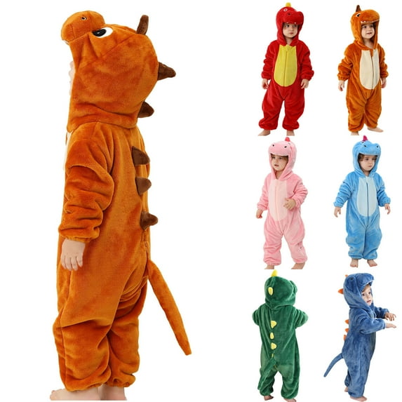 Jinhomg Baby Dinosaur Jumpsuit Cute Animal Hooded Rompers Fall Winter Thermal Cozy Long Sleeve Full Zip Bodysuits Newborn Infant Holiday Gift Spring Saving Today Red 12 Months