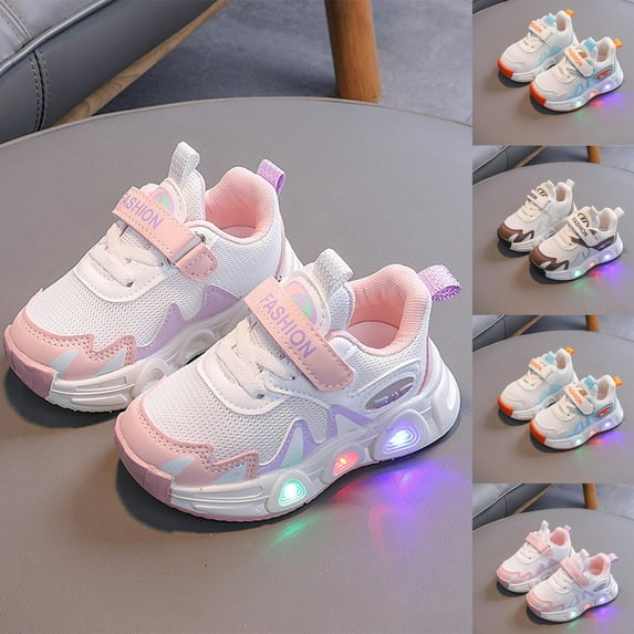 Jinhomg Baby Girls Cute Sneakers Led Light Up Luminous Sport Shoes Toddler Non Slip Velcro Walking Running Sneakers Khaki 6 Years