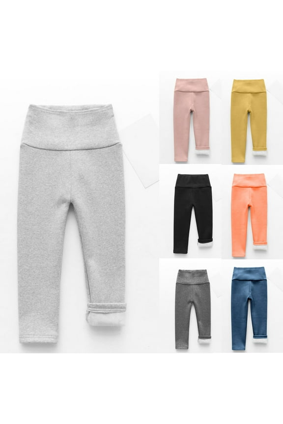 Baby Girls Fleece Lined Leggings Full Length Pants Warm Winter Bottoms Stretchy High Waisted Active Sweatpants Black (2-9 Years)