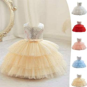 Jinhomg Baby Girls Party Dress Sparkly Sequin Layered Tulle Princess Dresses Toddler Casual Comfy Sleeveless Patchwork Midi Party Dress Prime Day 2024 Pink 12M