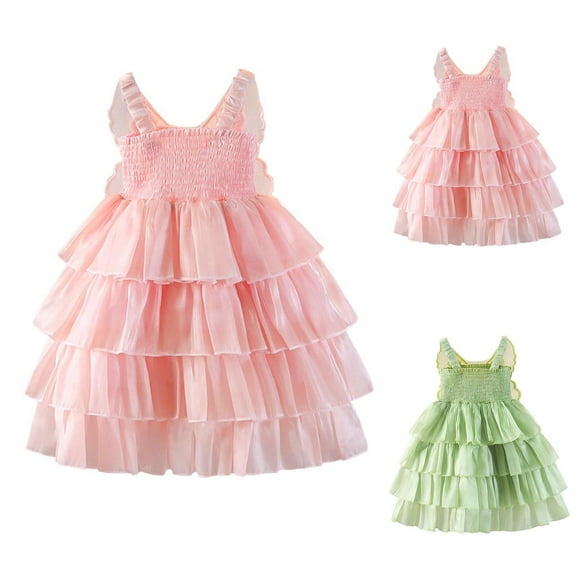 Jinhomg Baby Girls Tutu Dress Cute Sleeveless Layered Tulle Dress Puffy Comfy Cotton Princess Dress Birthday Flower Girl Party Prom Outfits Items for Kid Green 130