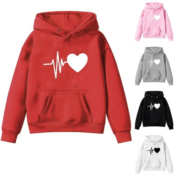 Jinhomg Baby Kids Sweatshirt Cute Heart Print Hooded Pullovers Boys Girls Comfy Fall Sweatshirts with Kangaroo Pocket Seasonal Sale Gray 3 Years