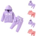 thumbnail image 1 of Jinhomg Baby Kids Sweatsuit Toddler 2 Piece Fall Cotton Outfit Set Long Sleeve Kangaroo Pocket Hooded Sweatshirt and Elastic High Waist Pants with Drawstring Pink 6 Months, 1 of 9