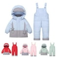 thumbnail image 1 of Jinhomg Baby Kids Warm Outfits 2 Piece Windproof Snowsuit Thermal Cozy Long Sleeve Hooded Puffer Coat with Snowboard Overalls Set Toddler Daily Wear 90 Percent off Clearance Sale Blue 18 Months, 1 of 6