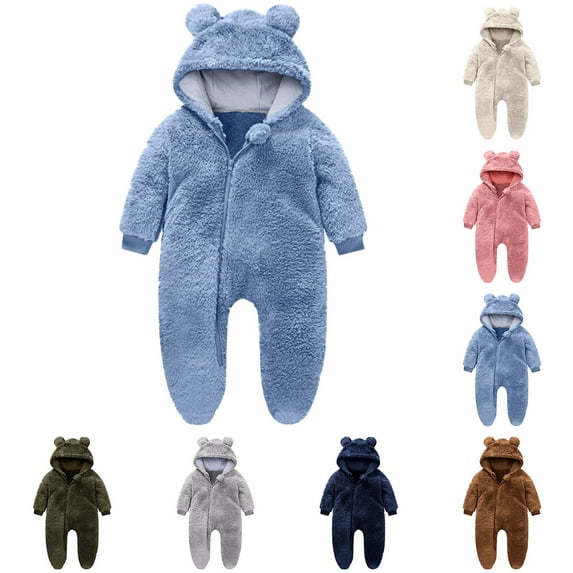 Jinhomg Baby Unisex Footed Jumpsuit Novelty Cute Bear Ear Hooded Rompers Thermal Cozy One Piece Sherpa Fleece Bodysuit Daily Wear Gray 12 Months