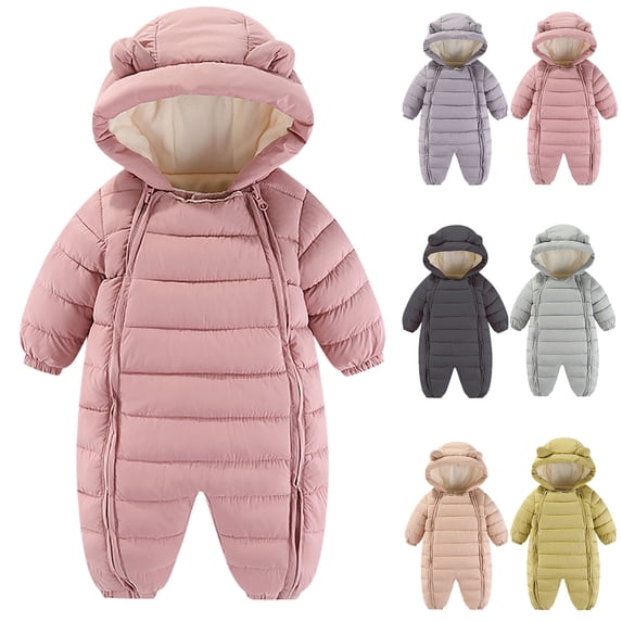 Jinhomg Baby Winter Puffer Coat Infant Thick Warm Long Sleeve Hooded Romper Casual Comfy One Piece Solid Bodysuit Newborn Snowsuit Daily Wear Sales Today Clearance Women Beige 90