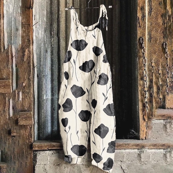Jinhomg Baggy Bib Overalls for Women 2026 Summer Adjustable Strap Loose Vintage Floral One Piece Jumpsuit with Pockets Multicolor XXL