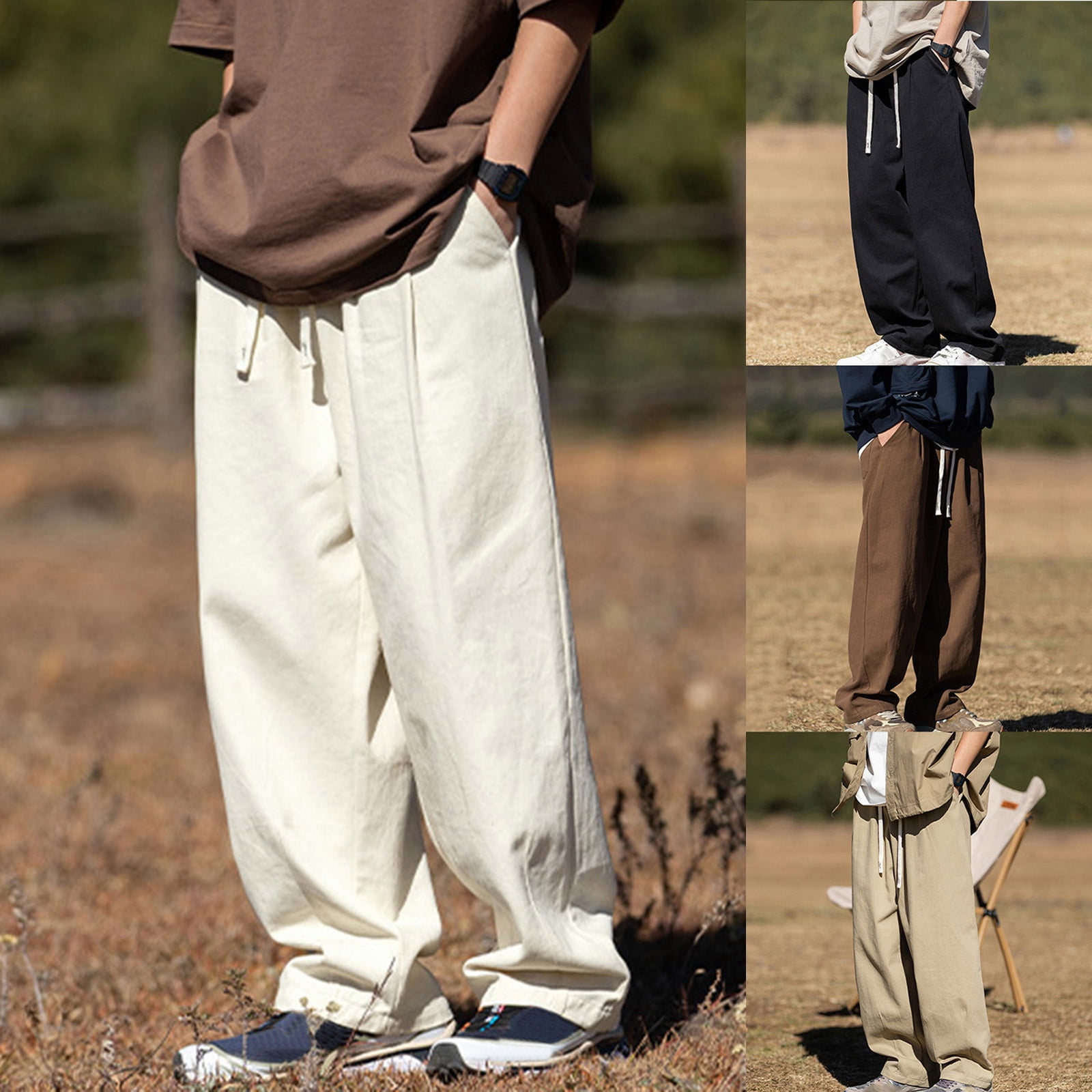 Jinhomg Baggy Cargo Pants for Men Big and Tall Comfy Elastic Drawstring ...