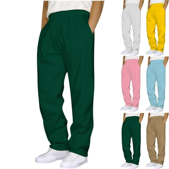 Jinhomg Baggy Cargo Sweatpants for Men Plus Size Drawstring Waist Joggers with Multi Pockets Open Bottom Athletic Solid Sweat Pants Yellow,M