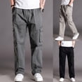 thumbnail image 1 of Jinhomg Baggy Street Pants for Men Relaxed Fit Elastic Waist Cotton Cargo Pants Casual Comfy Solid Color Multi Pockets Long Trousers Streetwear Limited Time Khaki XXXXXXL, 1 of 9