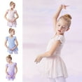 thumbnail image 1 of Jinhomg Ballet Leotards for Girls Dance Leotard with Skirt Toddler Soft Cotton Ballet Outfit Cute Ruffle Sleeve Dance Dress Items for Kid Blue 6-7 Years, 1 of 5