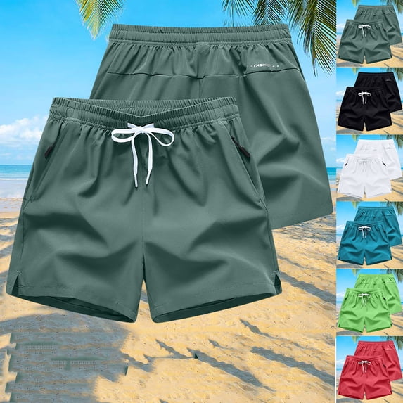 Jinhomg Beach Short Pants for Men Big and Tall Comfy Elastic Drawstring Waist Shorts Lightweight Breathable Summer Vacation Shorts with Zip Pockets Lighten 90 off Clearance Sale Green XXXL