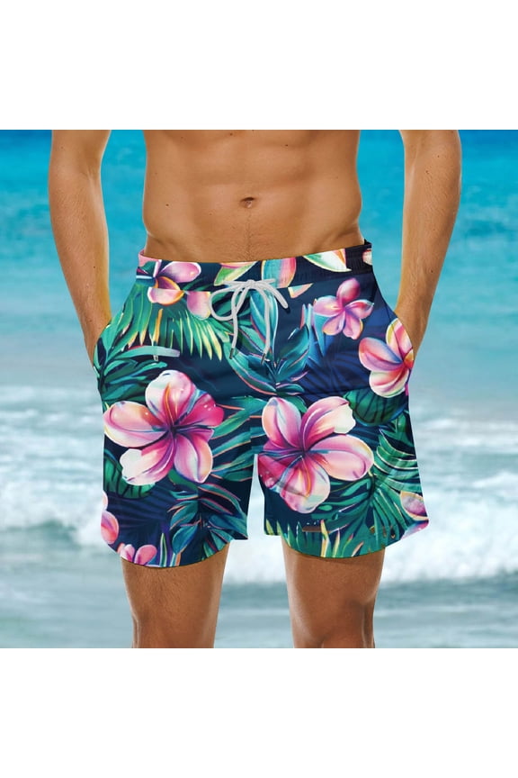 Beach Swim Trunks for Men Fashion Hawaiian Palm Tree Print Vacation Swimsuits Casual Comfy Elastic Drawstring Waist Board Shorts with Pockets Sales Today Clearance Men Multicolor L
