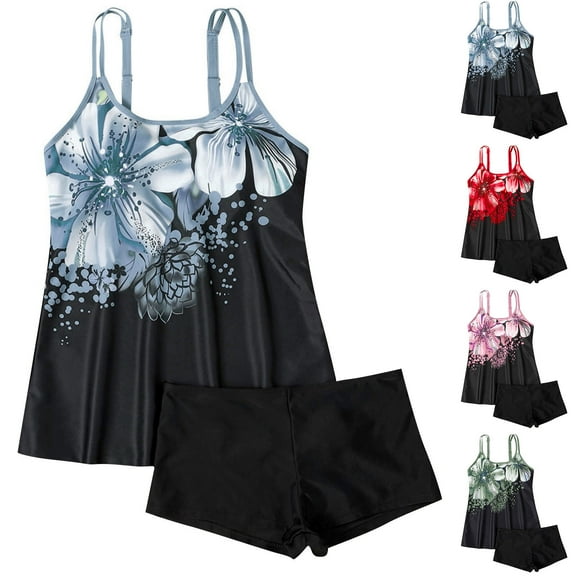 Jinhomg Beach Tankini Swim Sets for Women 2 Piece Elegant Boho Floral Print Bathing Suits Lightweight Comfy Sleeveless Tank Tops with Boyshorts Holiday Saving Purple S