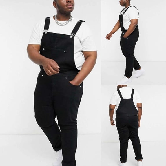 Jinhomg Bib Work Pants for Men Relaxed Fit Casual Adjustable Straps Jean Jumpsuit Big and Tall Straight Leg Overalls with Multi Pocket Daily Wear Black M