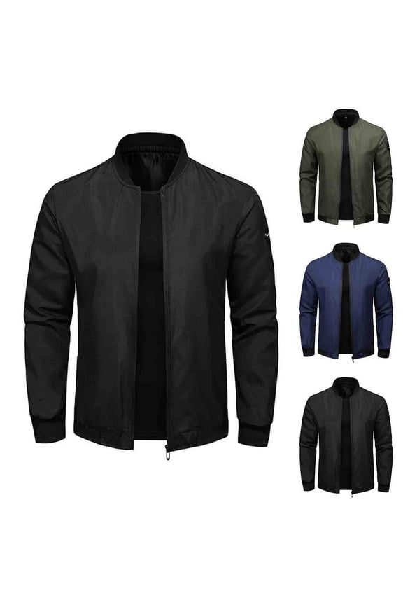 Big And Tall Bomber Jacket Men Long Sleeve Zip Up Stand Collar Coat Slim Fit Lightweight Sportswear Fashion Autumn Winter Jackets Blue,XL