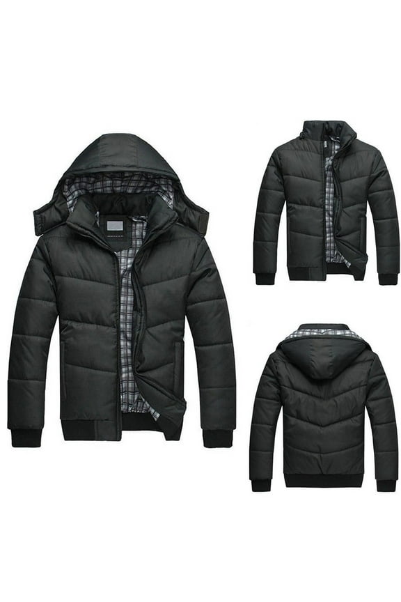 Big And Tall Winter Coats for Men Puffer Jacket with Removable Hood Warm Padded Hooded Down Coat Fashion Windproof Outerwear Black,XXXXL