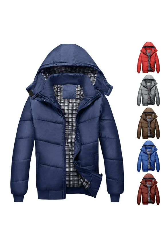 Big And Tall Winter Coats for Men Puffer Jacket with Removable Hood Warm Padded Hooded Down Coat Fashion Windproof Outerwear Brown,XXXL