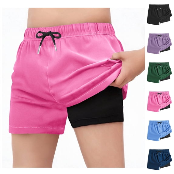 Jinhomg Big Kids Athletic Shorts Lightweight Quick Dry 2 In 1 Swim Trunks Elastic Drawstring Waist Summer Workout Board Shorts with Compression Liner Green 8 Years