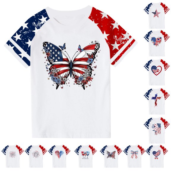 Jinhomg Big Kids Summer Shirts Trendy American Flag Patriotic Tees Casual Comfy Short Sleeve Crew Neck Pullover Tops White 4 Years