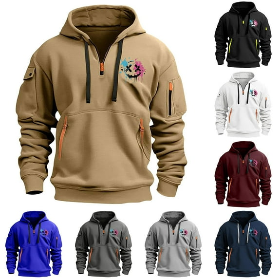 Jinhomg Big and Tall Cargo Hoodies for Men Casual Comfy Long Sleeve Drawstring Sweatshirt Trendy Graphic Print Outdoor Pullover Sportswear Deal of The Day Dark Gray XL