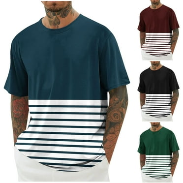 Jinhomg Big and Tall Casual Tees for Men Fashion Color Block Striped Print Summer Shirts Loose Fit Comfy Short Sleeve Crew Neck Basic T-Shirt Holiday Saving Black XXXL