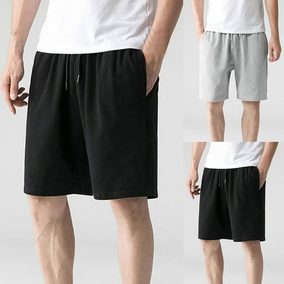 Jinhomg Big and Tall Cotton Shorts, Mens Lightweight Comfy Elastic Drawstring Waist Lounge Shorts Basic Solid Casual Pajamas Shorts with Pockets 2025 Saving Black L
