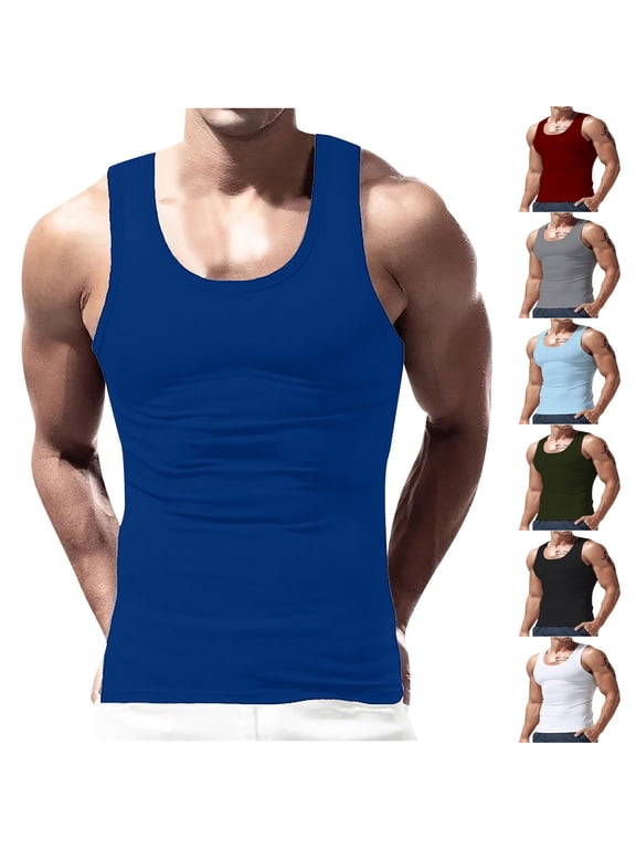 Big and Tall Gym Tank Tops for Men Breathable Comfy Sleeveless U-Neck Shirts Basic Solid Bodybuilding Workout Undershirts White XL