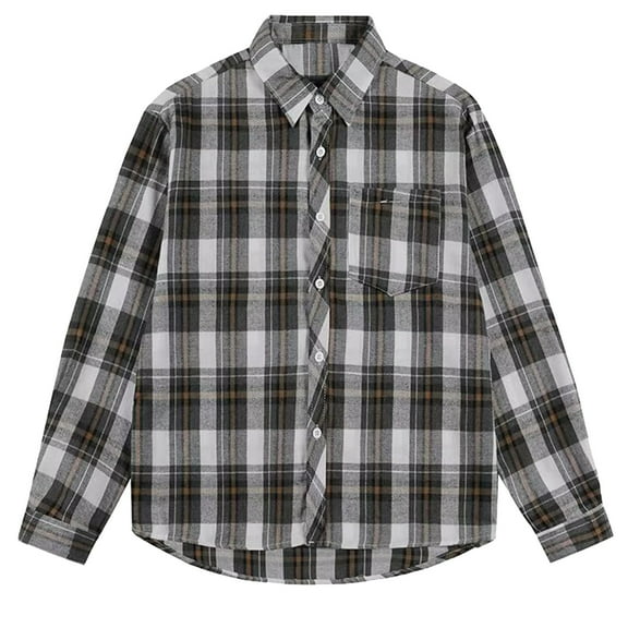 Jinhomg Big and Tall Plaid Shirts for Men Loose Fit Casual Long Sleeve Button Down Shirts Comfort Lapel Collar Spring Shirts with Chest Pocket White L