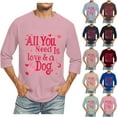 thumbnail image 1 of Jinhomg Big and Tall Tee Top for Men Trendy Valentines Letter Print T-Shirts Lightweight Comfy 3/4 Sleeve Crew Neck Holiday Tees 2025 Gifts Seasonal Sale Blue M, 1 of 5