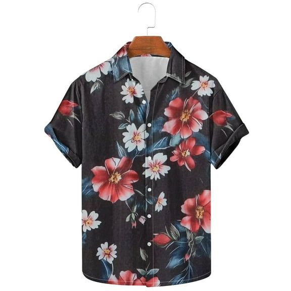 Jinhomg Big and Tall Vacation Shirt for Men Fashion Tropical Print Hawaiian Shirt Casual Loose Button Down Lapel Collar Vacation Shirts Holiday Sales Multicolor XXXL
