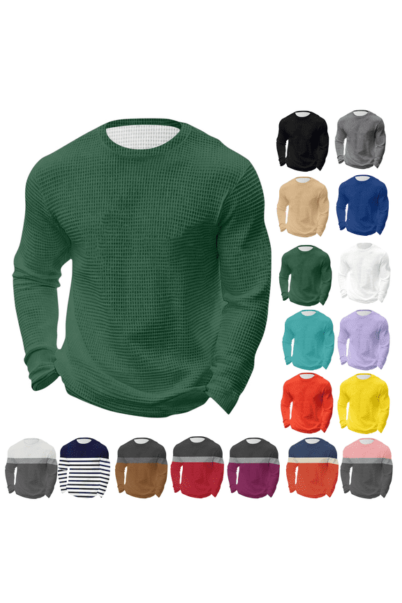 Big and Tall Men Waffle Knit Tops Long Sleeve Lightweight Casual Pullover Tops Crew Neck 2026 Spring Fashion Pullover Army Green,XL