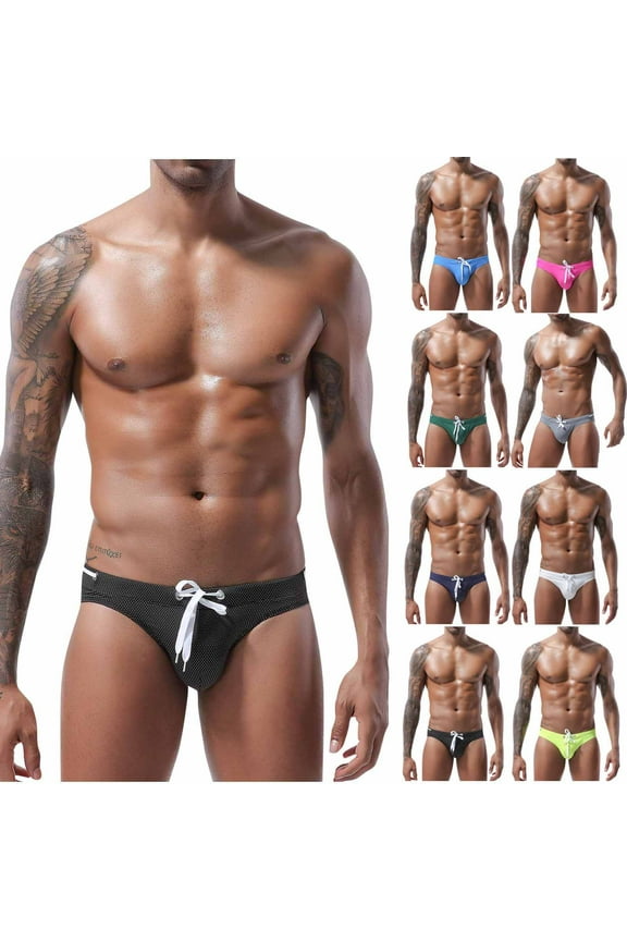 Bikini Swimsuit for Men Tight Fit Elastic Drawstring Waist Swimming Briefs Lightweight Comfy Basic Solid Low Rise Athletic Swimsuit Holiday Clearance Sale Army Green L