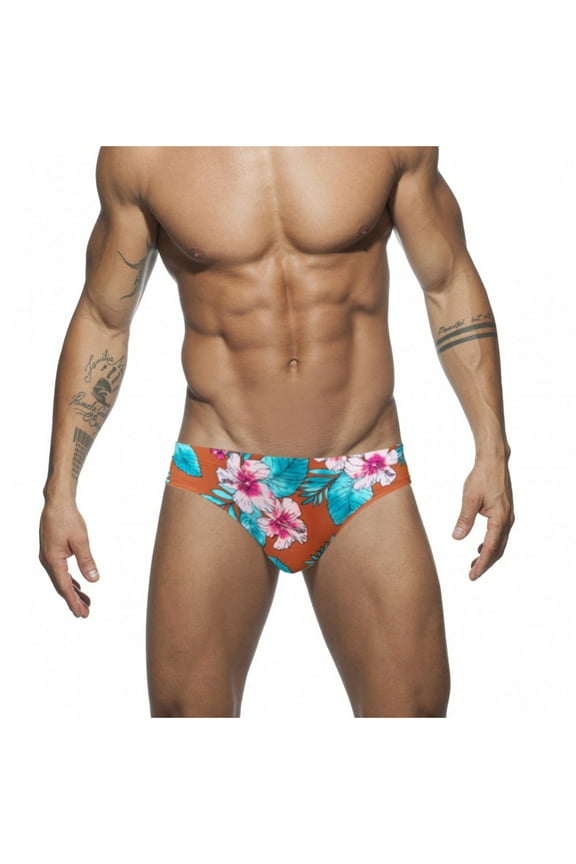 Bikini Swimwear for Men Lightweight Breathable Low Rise Swimming Briefs Casual Floral Print Swimsuits Breathable Comfy Beachwear 90 Percent off Clearance Sale Brown XXL