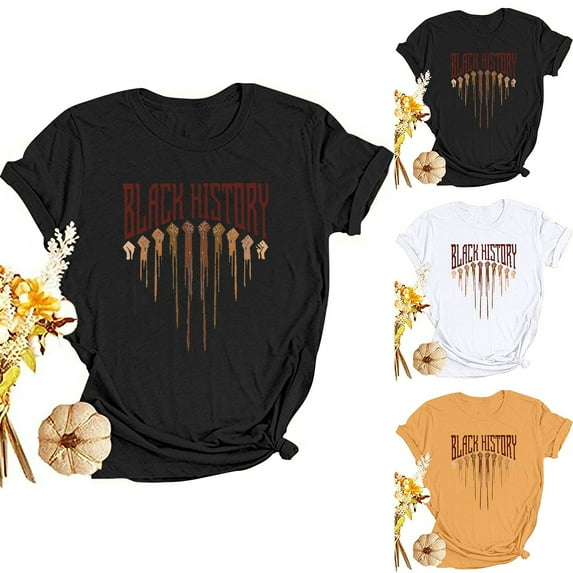 Jinhomg Black History T Shirt for Women Dressy Letter Print Holiday Tees Casual Comfy Short Sleeve Round Neck Tops Spring Summer Clothes White XXL